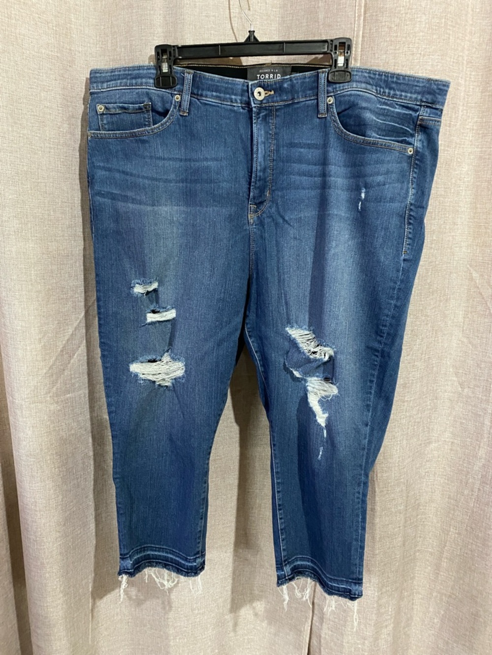 torrid Dark Blue Distressed Ankle Cropped Jeans